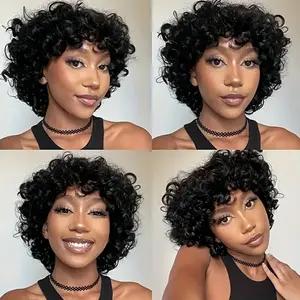 Gabrielle Hair  Hair 6 Inch 13X1 Pixie Cut Curly HD Lace Human Hair Wig - Natural Black Color  180% Density TikTokShopBlackFriday