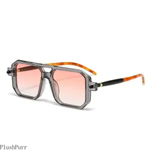 2025 New Large Square Frames Sunglasses, Retro Double-Bar Sports Eyewear, European-American Fashion Street Accessory