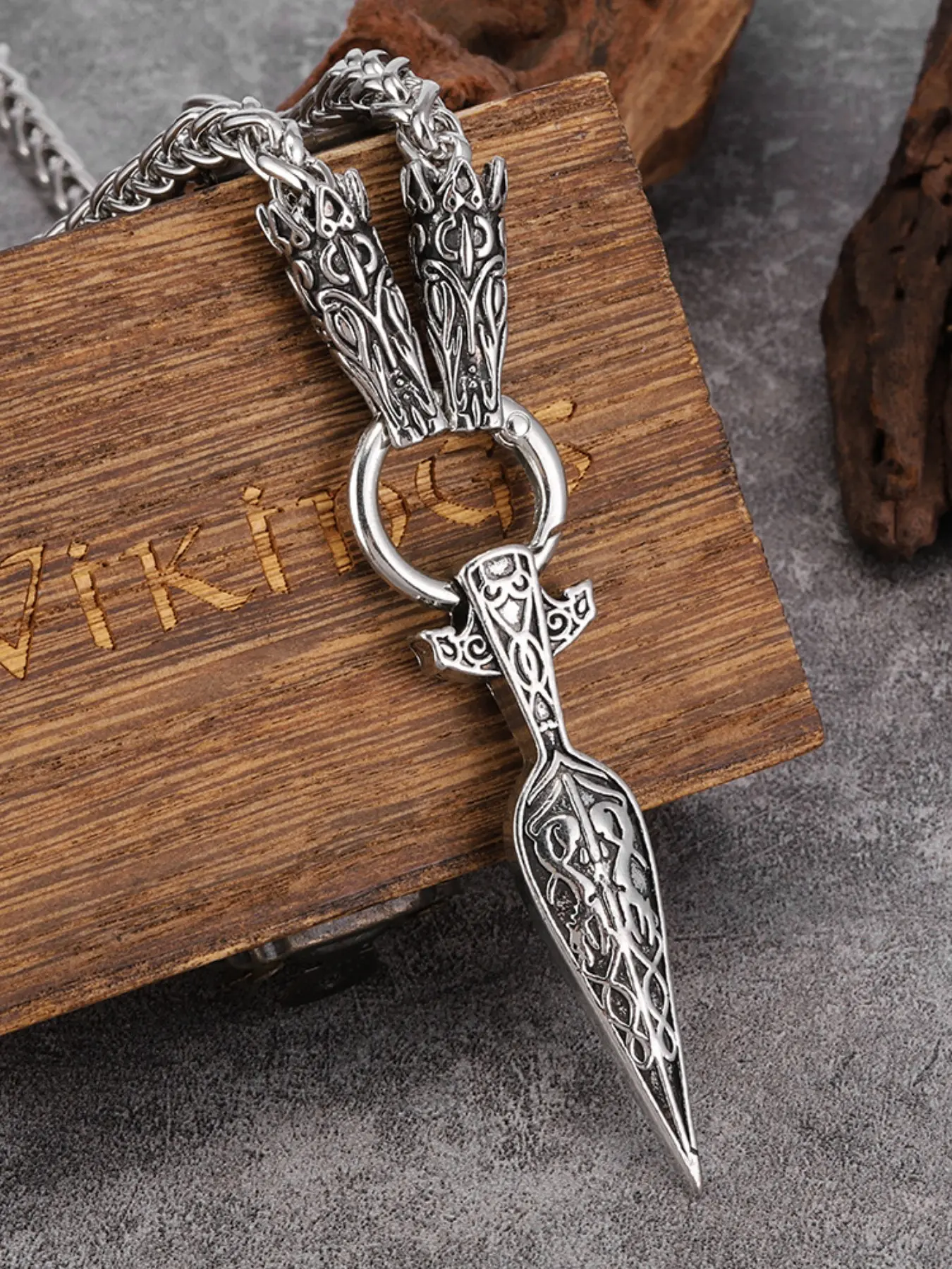 Heavy Metal Viking War God Spear Pendant – Vintage-inspired, distressed, dark and edgy men’s Embossed Necklace – Perfect for trendy outfits, streetwear, hip-hop and vintage workwear styles – Also an excellent choice for a special gift