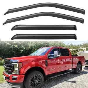 Window Visor for 2015 - 2022 Ford F-150, 2017 - 2022 Ford F-150 Raptor/F-250/F-350/F-450/F-550 Super Duty SuperCrew WeatherShield/Rain Visor, Curved Fit, Dark Smoke Tint