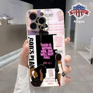 Straight Edge Phone Case for iPhone 15 Plus 16 Pro Max 14 13 12 11 mini XS XR God Within Her Pattern Drop Protection Shockproof Soft Silicone smartphone Cover