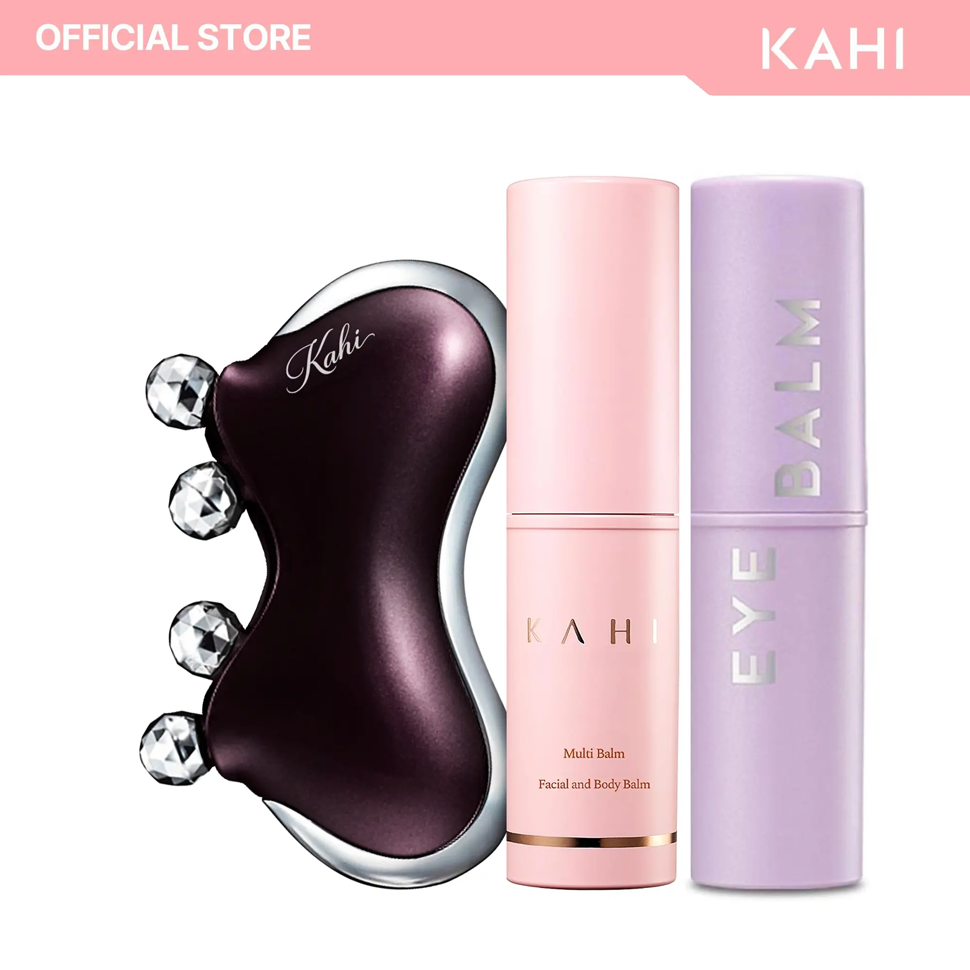 KAHI Multi Balm Stick + KAHI Eye Balm Brightener Stick + KAHI CAXA M1 Pearl Gua Sha Collection (Violet)