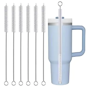 AFUUFA Stanley Straw Cleaner Brush,Extra Long 12 inch Stainless Steel Nylon Bristles Stanley Brush Cleaner for Cleaning 20-40 OZ Stanley Cup, Insulated Bottles, Water Bottles, Tumbler cups, Tube (6 Pcs)