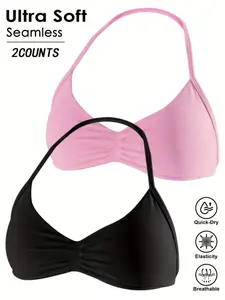 Women's High Elastic Nylon Halter Yoga Top, Backless Fitness Bra, Comfortable Body Shaping Underwear, 2 Piece Set, Stretch Sports Bra, Workout Daily Wear, Gym Workout Wear