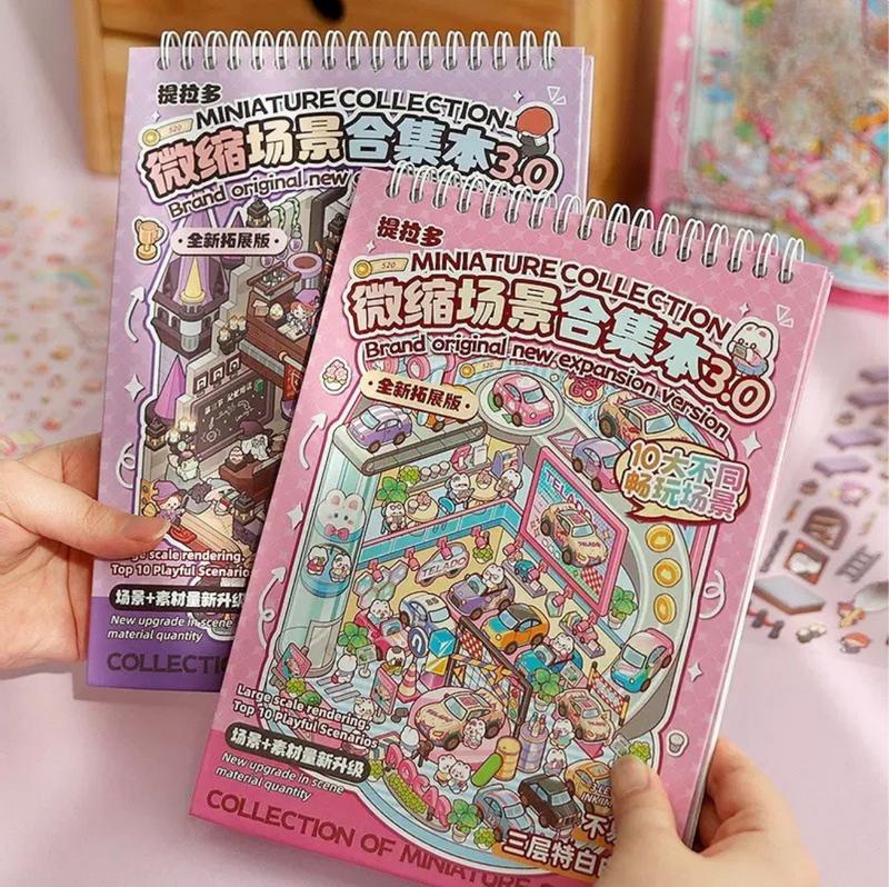 3.0 version Miniature Scene Collection Book - 3D Stacking Stickers, Cartoon House & Garden Decor, Self-Adhesive Mixed Colors for DIY Crafts, Scrapbooking, and Playful Home Decor, Playful Design, Durable Stickers with Free Customized Tweezer