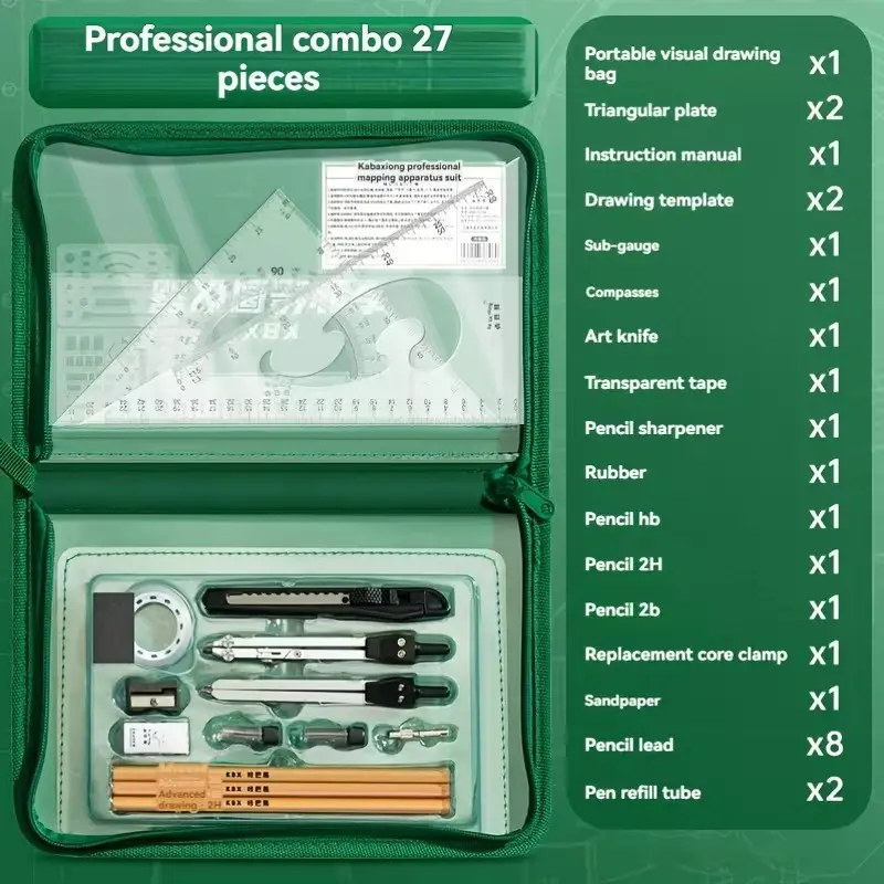 Precision Measuring Instrument Kit, Portable Measuring Tool, 27/28/32pcs, Durable Plastic, Three Sizes, Essential for Cad, Physics, Technical Drawing, Measuring Ruler