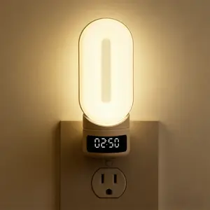 Night Lights Plug Into Wall for Kids LED Night Light with Digital Clock 3 Dimmable Brightness Timer Function for Nursery Bedroom Bathroom Hallway Modern Plug-in Night Light