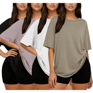 4 Pack Oversized T-Shirts for Women, Loose Fit Crew Neck Baggy Casual Tops, Comfy Summer Workout Tees with Plus Size Options