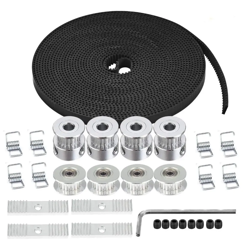 5M GT2 Timing Belt 6mm Width + 4pcs 20 Teeth 5mm Bore Timing Pulley Wheel + 4pcs Idler + 8pcs Tensioner Spring Torsion + 4pcs Gear Clamp Mount Block with Allen Wrench For 3D Printer