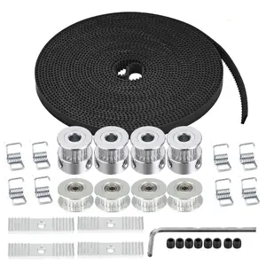 5M GT2 Timing Belt 6mm Width + 4pcs 20 Teeth 5mm Bore Timing Pulley Wheel + 4pcs Idler + 8pcs Tensioner Spring Torsion + 4pcs Gear Clamp Mount Block with Allen Wrench For 3D Printer