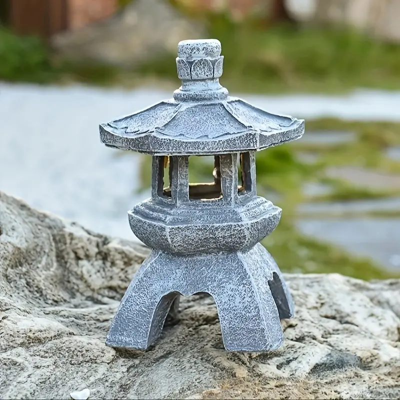 New 1pc Solar LED Vintage Lantern - Chinese-Inspired Garden Light, Weatherproof Resin Stone Tower for Outdoor Landscaping and Yard Deco