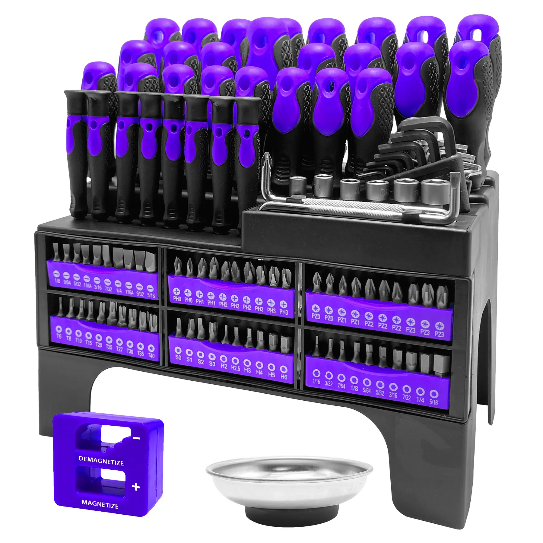 DARK DUCK Purple 118-Pc Chrome Vanadium Steel Screwdriver Set - Magnetic Hex/Flat/Star Beads, Non-Slip Grip & Storage Rack - Ultimate DIY Tool Kit fo