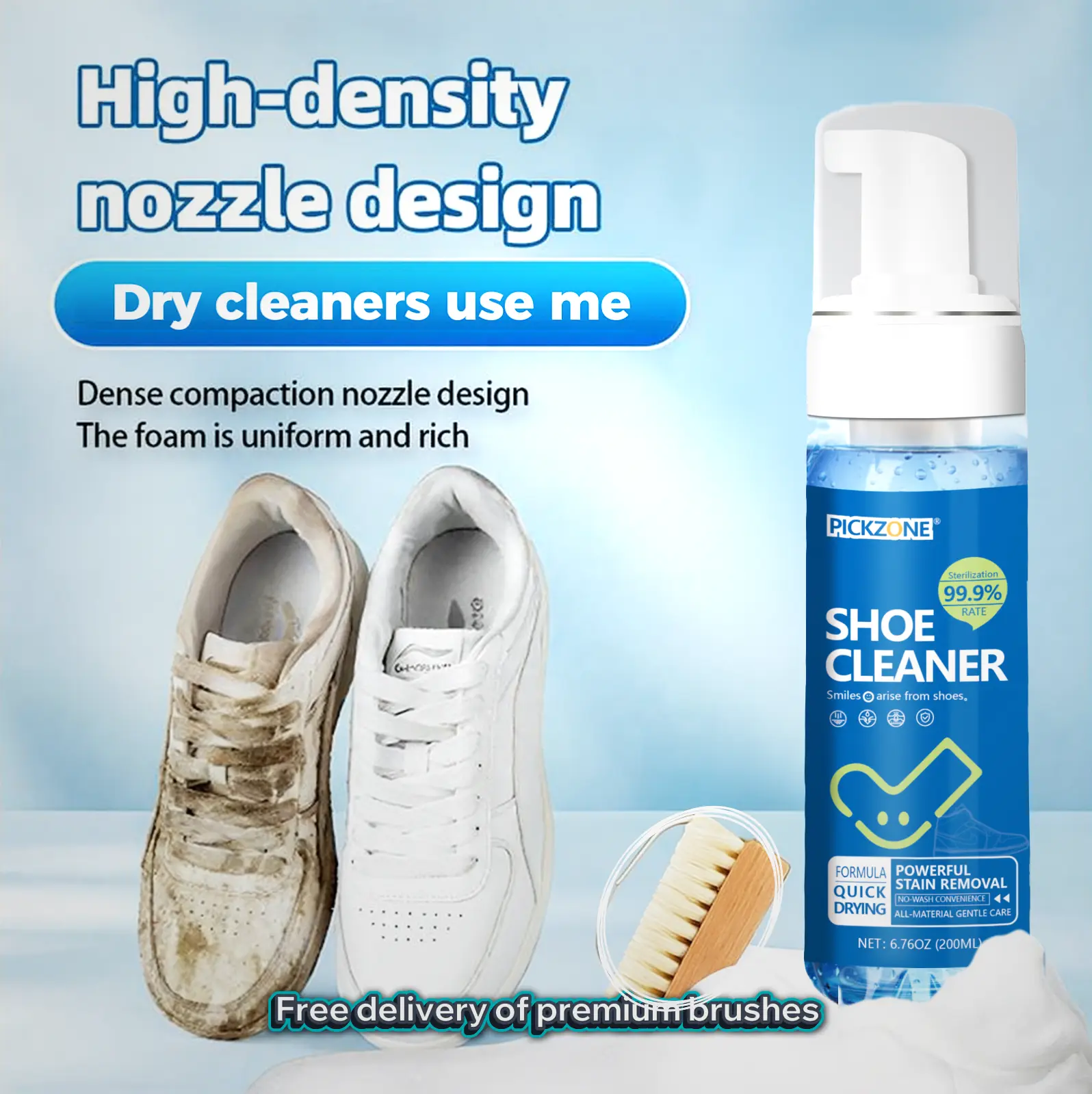 PICKZONE Shoe Cleaner(6.76 oz),  Sneaker Cleaner Foam for Removing Stains and Dirt, Shoe Cleaning Solution for White Shoes, Ideal for Footwear, Safe for Leather, Suede, Nubuck, Cotton, Knits,White Shoe Foam Cleaner-PICKZONE