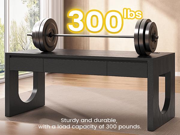 SEDETA Modern Office Desk with 3 Drawers, 55" Executive Desk with U-Shaped Legs, Wood Computer Desk with Power Outlet, Home Office Desks with Relief Texture