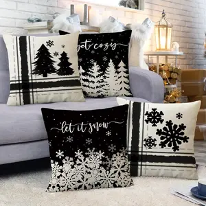 4pcs Christmas Tree Cushion Covers, Snowflake Pattern, Zipper Closure, Single-Sided Print, Home Decor Sofa Car Outdoor Seat Pad Set, Outdoor Chair Cushions