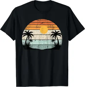 100% Cotton Sunshine Summer Vibes Palm Trees Beach Retro Tropical Summer T-Shirt