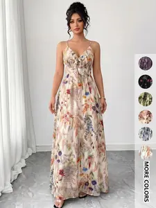 Women's Boho Style Floral-Print Spaghetti Strap Cami Dress, Bohemian Fashion Casual A-Line Dress for Beach Holiday Vacation, Perfect for Summer