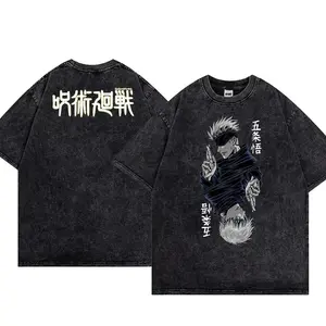 Anime Jujutsu Kaisen Washed Short sleeved round neck Y2k Tshirt Men Clothing New in Top & Tees Mens T-Shirt  Camisetas 61369