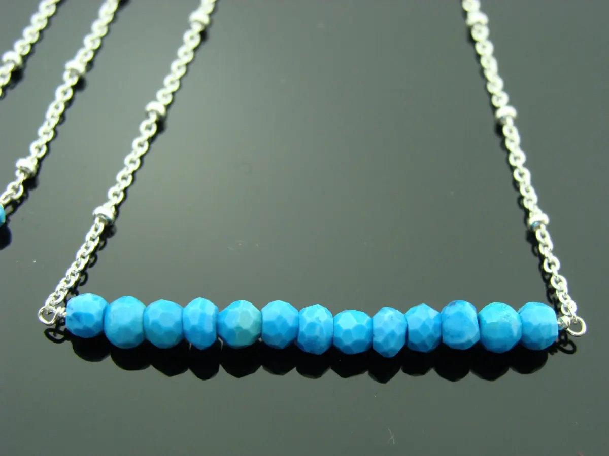 Turquoise Bar Necklace · 925 Sterling Silver Satellite Chain · December Birthstone · Minimal Gemstone Jewelry · Gift for Her