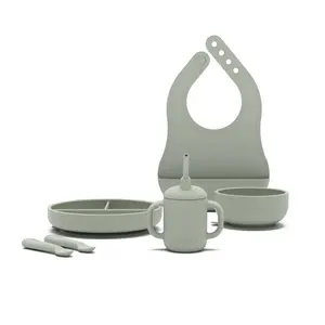 Lalo 6pc Silicone First Bites Full Kit Feeding Set - Sage