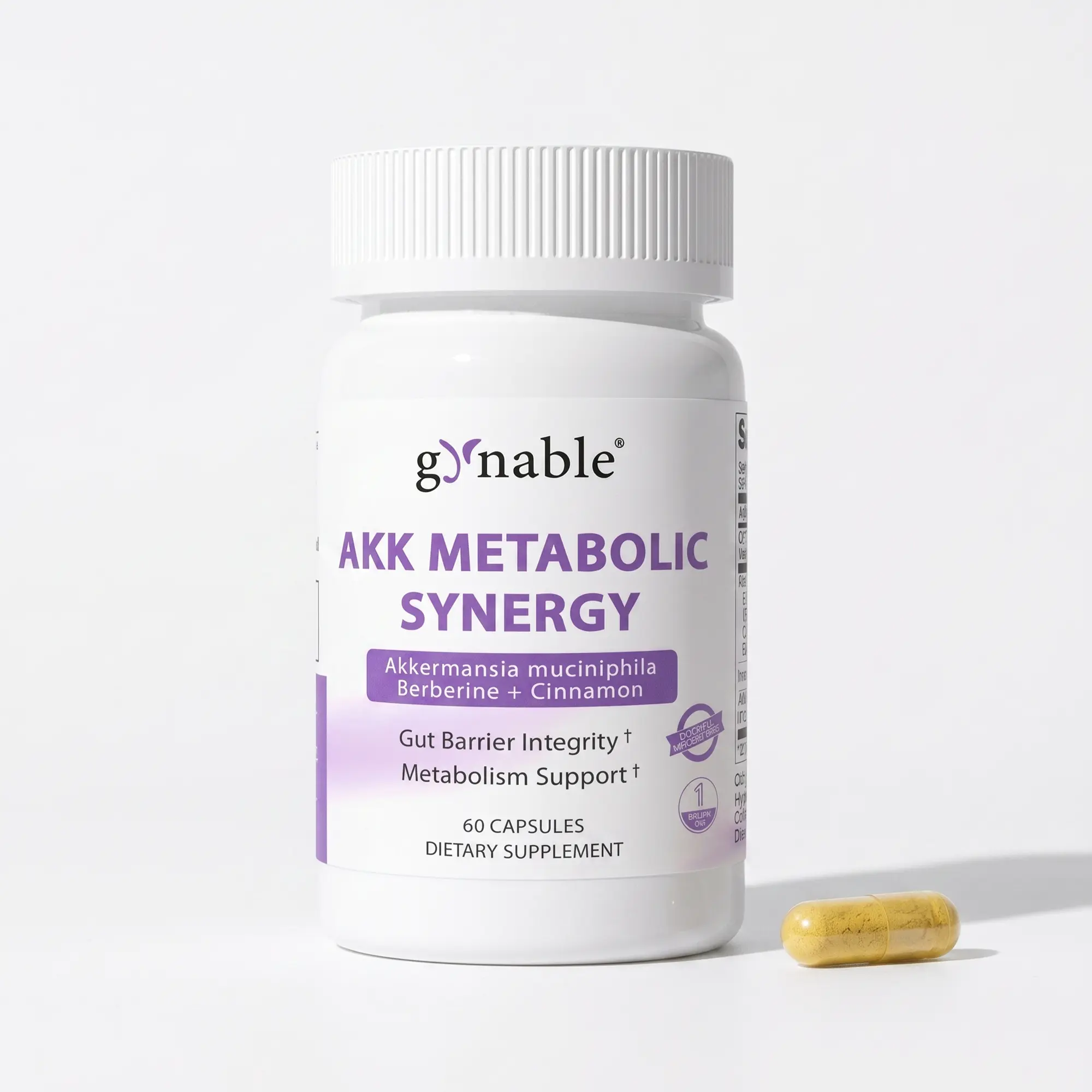 Gynable AKK Probiotic & Berberine Capsules for gut health & debloat support. With 27mg Akkermansia muciniphila, Ceylon cinnamon & chromium for weight & glucose support. 30 servings, USA made metabolism booster