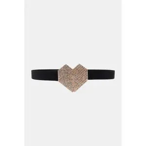 Rhinestone Heart Buckle Elastic Belt