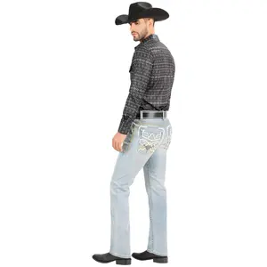 MONTERO Cowboy Denim Jeans MT4644 Light Blue Blue for Men - Classic Button Closure and Embroidered Embellishments - Casual