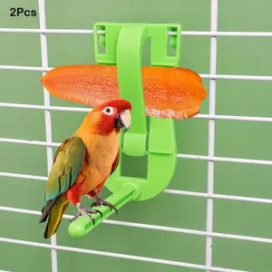 2 sets of parrot vegetable and fruit feeding stands for birds to perch on, allowing the birds to eat fruits and vegetables. Parrot calcium tablet feeding device and stand. Random color