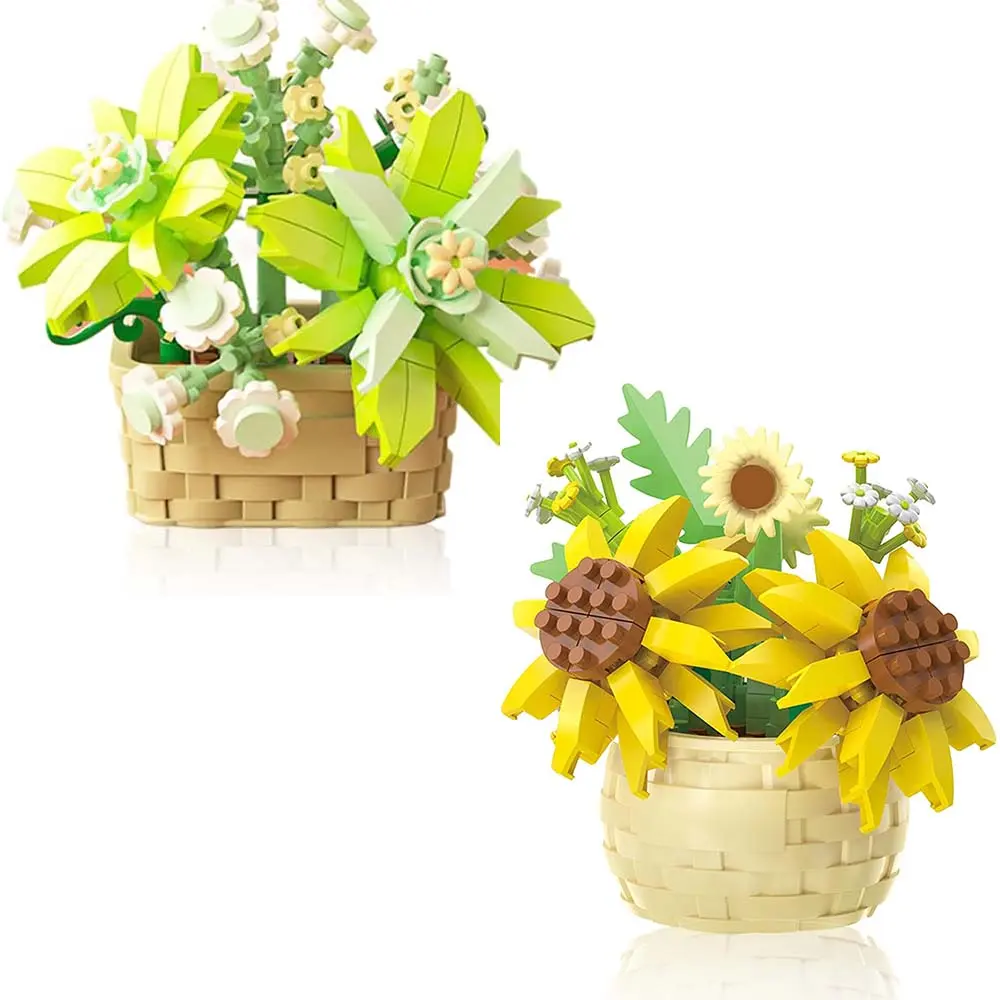 2-Pack Neutral Flower Bouquet Building Set - Sunflower & Gardenia Bricks, Nature Plant DIY Toy, Room Decoration, Mini Desk Decor with Everlasting Beauty, Valentine's Day Creative Gift for Kids, Children's Day Present, Valentines Day