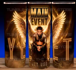 Jey Uso Main Event Wrestling Yeet Cup Mug Tumbler 20oz Stainless Steel Tumbler with Slide Closure Lid, Reusable Plastic Straw, Handmade Design - Drinkware