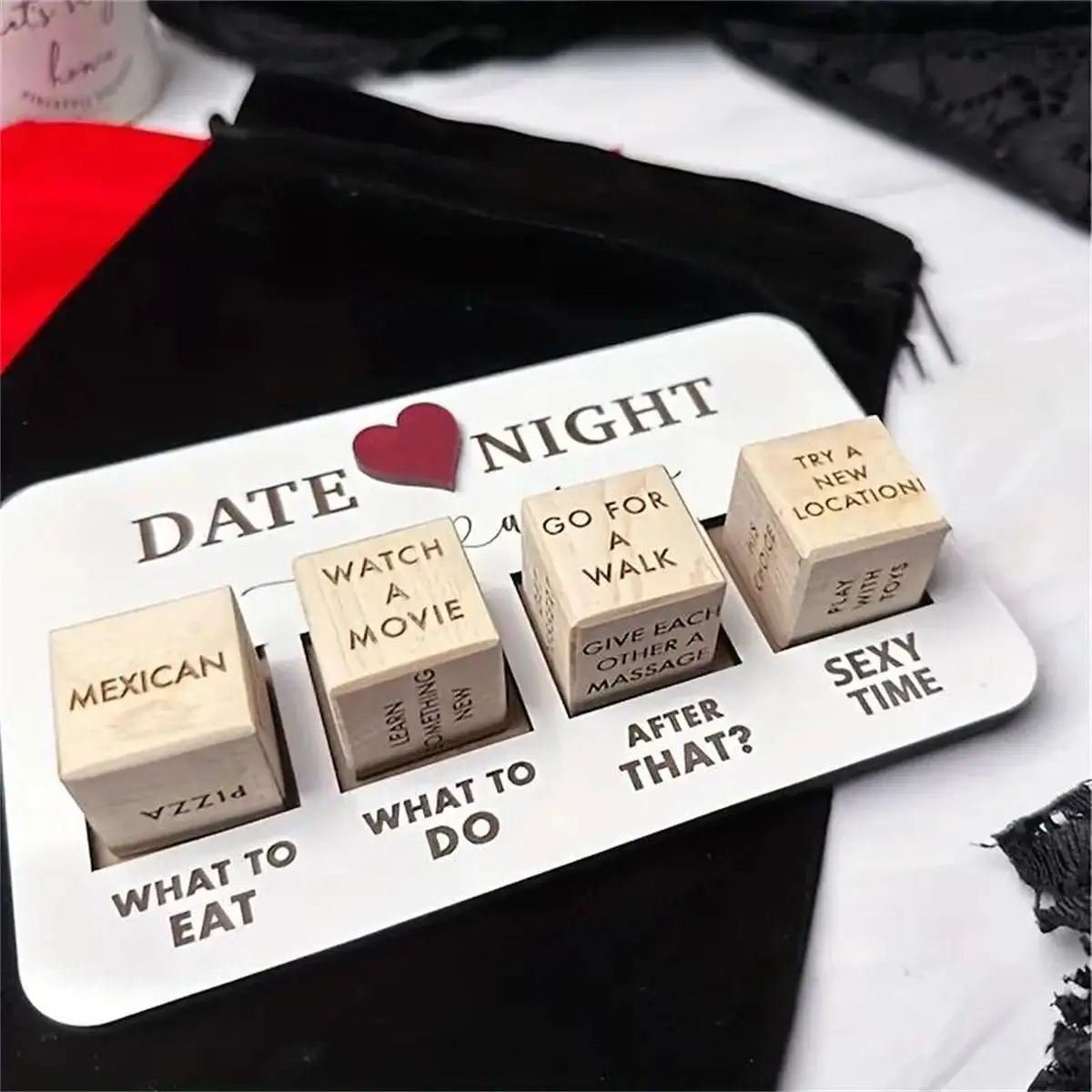 Wooden Date Dice Set, 1 Set Couple Game Dice, Fun Dating Game Dice for Bachelorette Parties, Bar Events and Adult Themed Parties