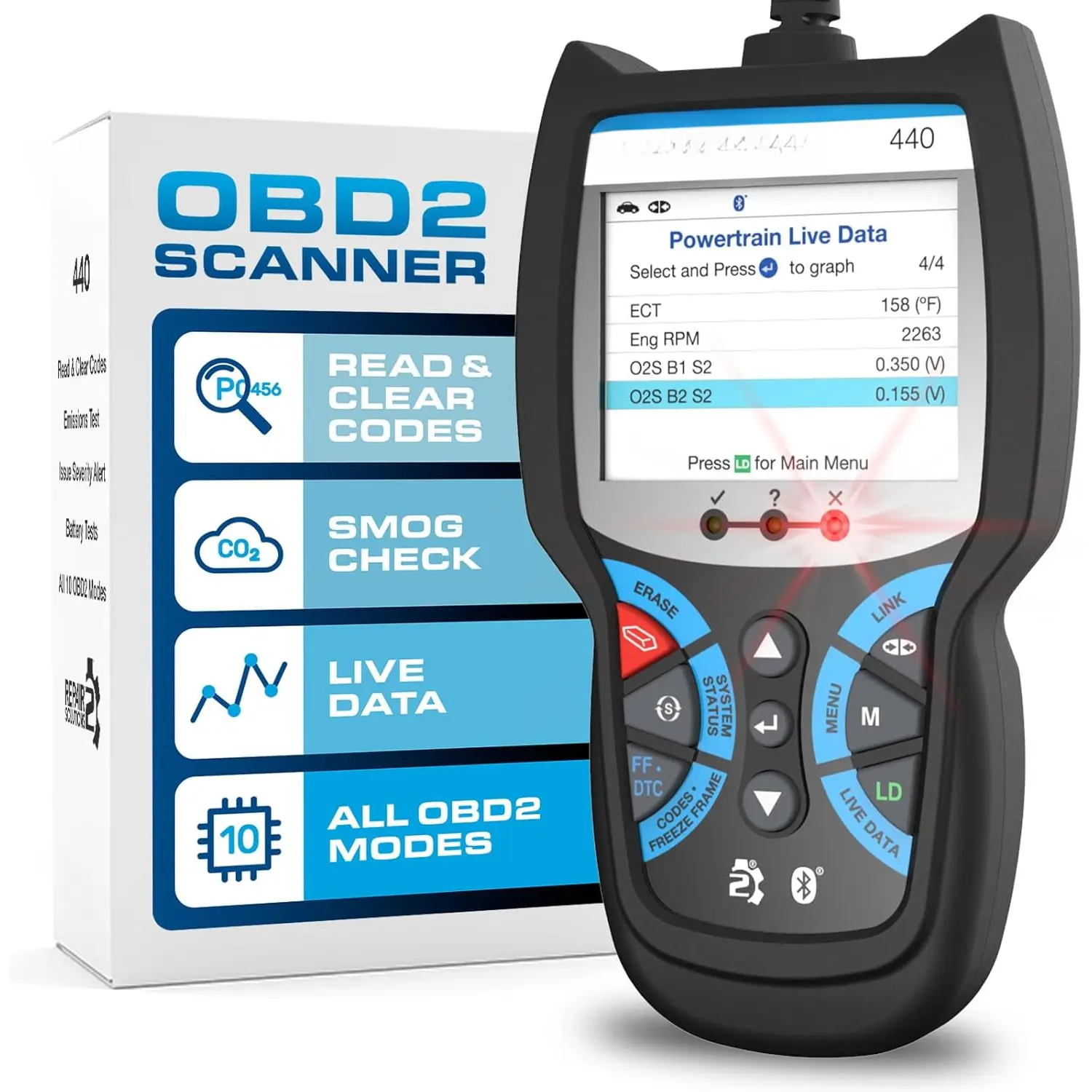 440  OBD2 Scanner Diagnostic Tool -  Code Reader and Scanner for  - Comes with Live Data - / System Test - Works for All OBD Compliant  1996 & Newer