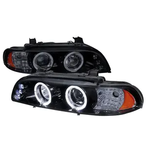 1996-2003 E39 5 Serie Dual Halo Projector Headlights (Glossy Black Housing/Smoke Lens)
