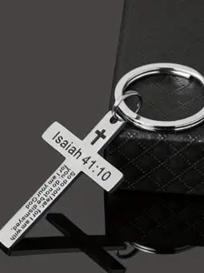 Stainless Steel Cross Charm Decorkeychain with Inspirational Bible Verse, Perfect Christian Gift, Bag Charm & Backpack Pendant for Women, Stylish Keychain