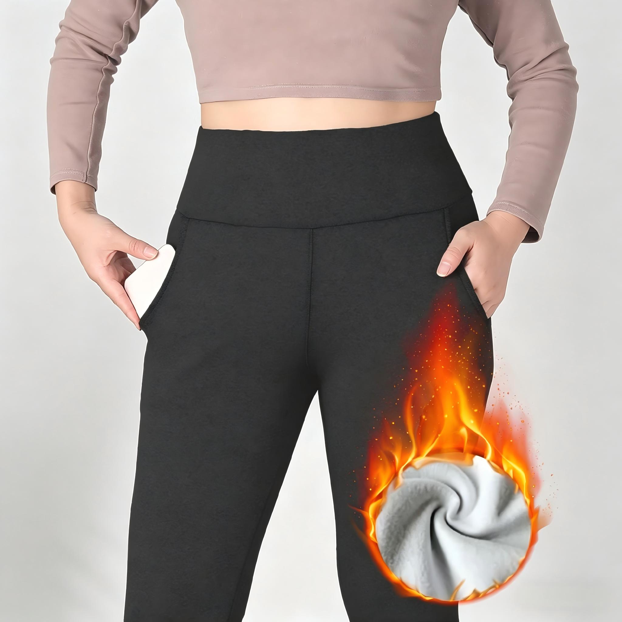 Women's Fleece Lined Leggings with Pockets High Waisted Thermal Warm Yoga Pants for Winter Workout & Everyday Wear Womenswear Bottom