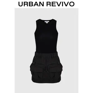 URBAN REVIVO Black Skater Dresses UYV750076 Casual Outfit 2025 Women Clothing Girl Elegant Fashion Trendy and Versatile OOTD