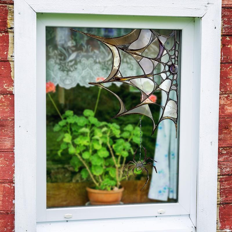 Halloween Spider Web Festival Decoration, Bedroom Window Sill Sticker Display, Decorative Wall Sticker, Static Cling Glass Decal, Double-Sided Print, 30x30cm