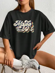 Made In The 80s Retro Wavy Font Graphic T-Shirt, Vintage 80s Rainbow Striped Print Tee, Oversized Comfort Colors Shirt, Groovy Casual Short Sleeve Top, 80s Nostalgia Cotton Tee for Retro Outfits and Birthday Gifts