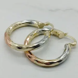 14kt tricolor Gold filled ladies hoops Earrings  oro laminado aretes