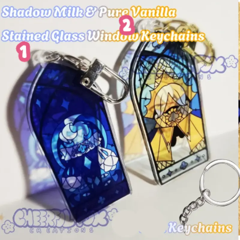 Shadow Milk & Pure Vanilla Stained Glass Window Keychains [Cookie Run]