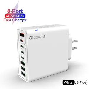 Sifox Multi-Port Charger, 4 USB-C and 4 USB-A Ports, Portable 8-Port Fast Charging, Compatible with Phones, Tablets, Laptops, Electronics