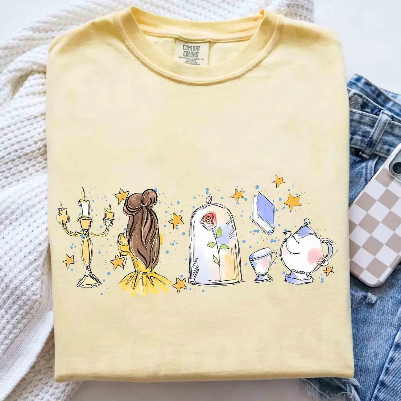 Watercolor Disneyworld Belle Shirt, Beauty and the Beast Tee, Girly Aesthetic Disneyworld Girls Trip Magic Kingdom Shirt