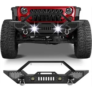 GAOMON Rear Bumper Compatible with 2007-2018 Wrangler JK with 2x d-Rings & 2x Integrated LED Lights Textured Black Heavy-Duty Q235 Steel (Front Bumper)