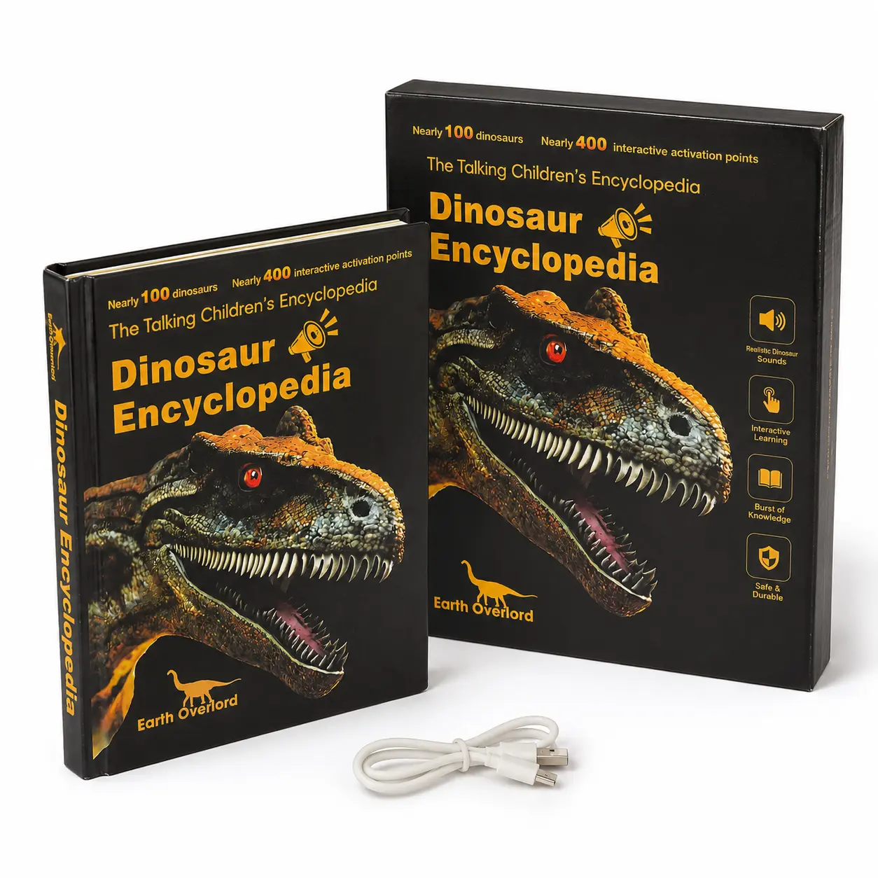 Unisex Kids' Talking Dinosaur Interactive Sound Book - Rechargeable Battery, USB Charging, 400+ Sound Points, Toddler Learning Toy, Early Science Booster, Children Development Gift, Color Box Packaged