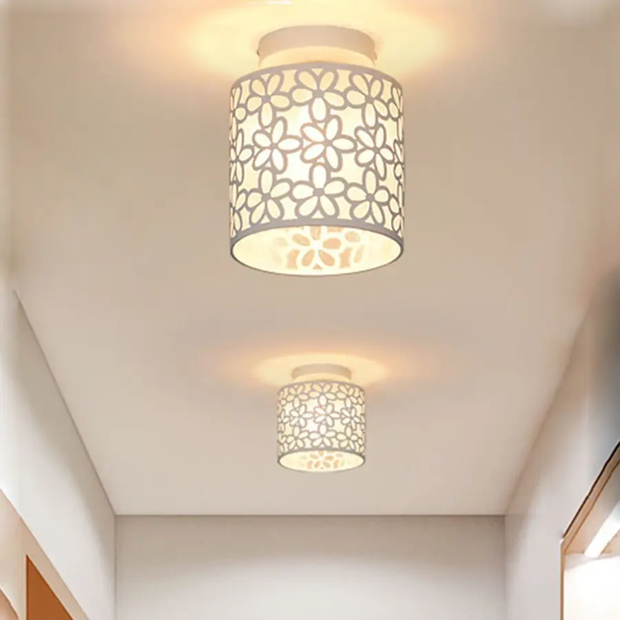 Iron Art Hollow Lampshade Pendant Light E27 Base, Round Column Shape Metal Ceiling Light Fixture, Decorative Flower Carving Design, Home Decor Light Modern Mood Lighting, Bedroom Decor Lamp, Floral Lamp, Indoor Light