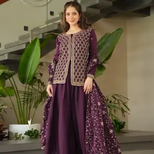 Women's Maroon Plazo Set Indian Clothing Wedding Party Wear Diwali Collection Festive Clothing Indian Pant Set with Rich Beads & Sequins Embroidery