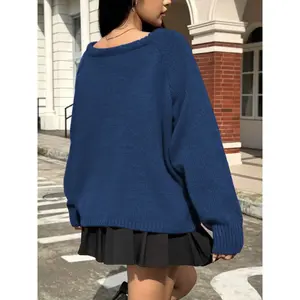 Women's Solid Off Shoulder Raglan Sleeve Sweater, Casual Long Sleeve Jumper for Fall & Winter, Fashion Ladies' Knitwear for Daily Wear, Womenswear