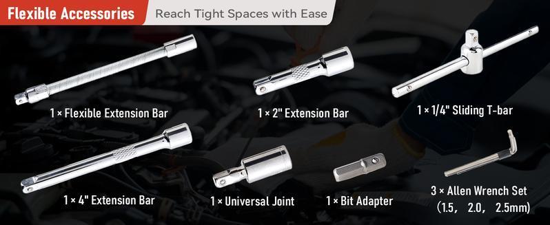 46pcs Car Repair Machinery Tools Set, Household Machinery Tools, Socket Wrench Diy Repair Tool Kit, Ratchet Screwdriver Compatible with Car Repair & Bicycle Repair, Hardware Toolbox Compatible with Auto Repairing & Household, Christmas Gift for Husband