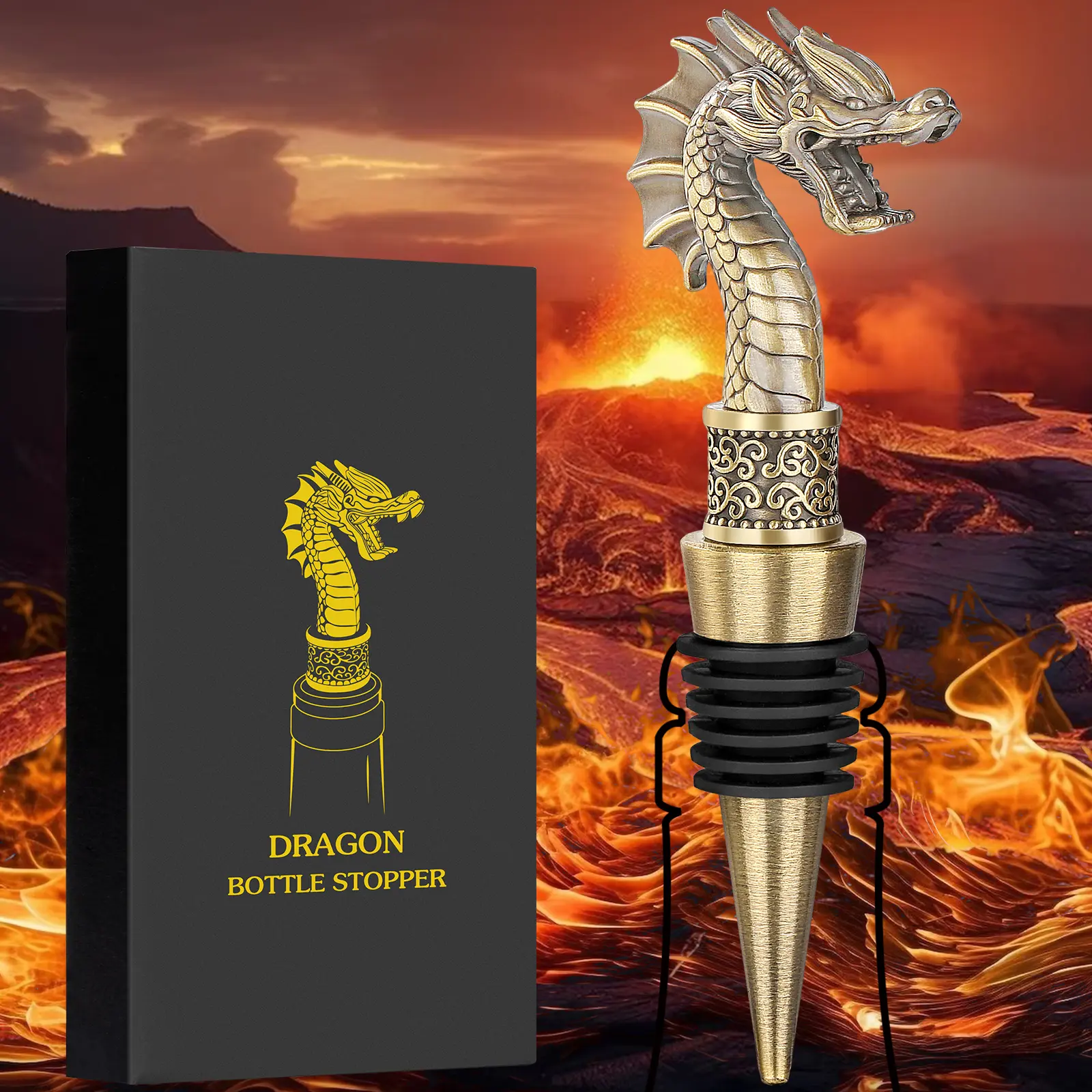 Dragon Head Wine Stopper, Dragon Bottle Opener, Dragon Gifts Wine Gifts for Men Dad Dragon Fans, Bottle Stoppers for Wine Champagne, Birthday Gifts