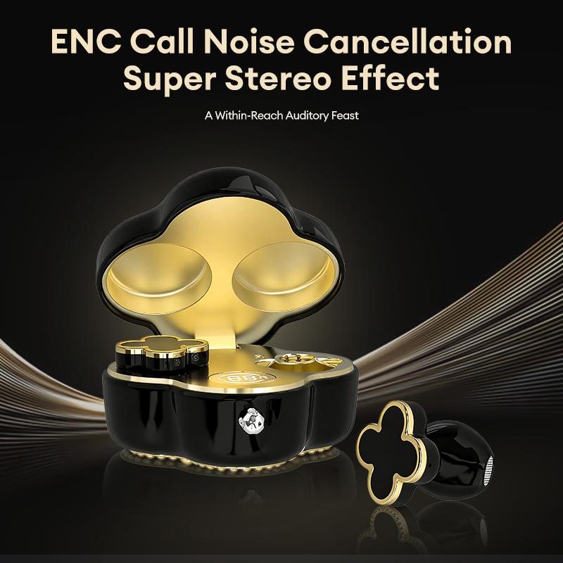 PAXA YX66 Four-Leaf Clover Wireless Earbuds with Bluetooth 5.4, Stable Connection, ENC Call Noise Cancellation, Super Stereo Sound, Luxury Retro Jewelry-Style Design for Women, Elegant Charging Case, Compatible with Android & iOS, Ideal Gift for Girls